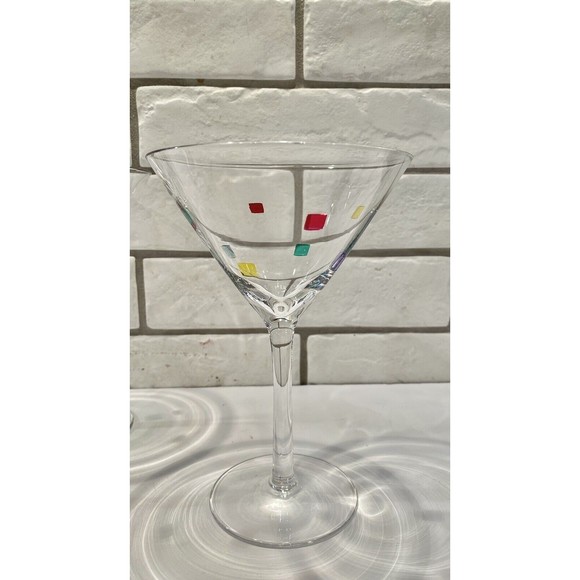 Art Deco Glass Martini glasses Confetti with Matching Shaker Qty 3 - Picture 7 of 12